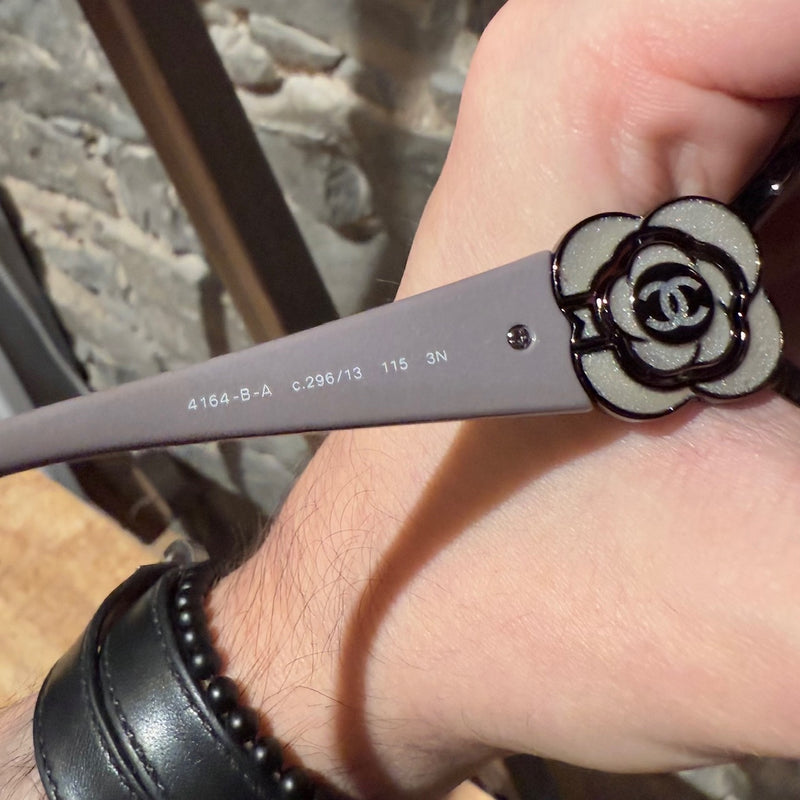 Stamps of Chanel 4164 Vintage Swarovski Crystal Camellia CC Brown Sunglasses