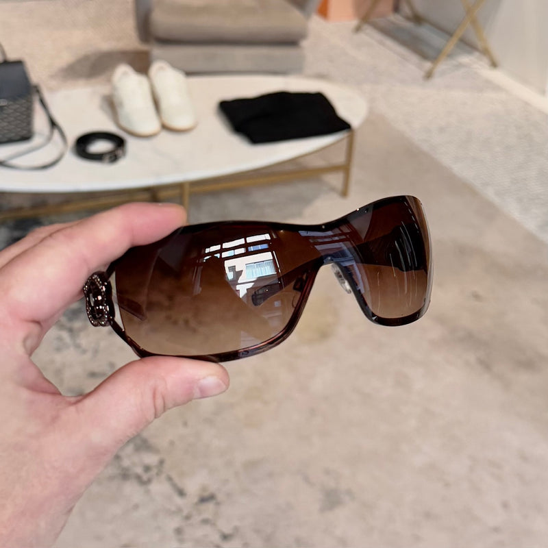 Lenses of Chanel 4164 Vintage Swarovski Crystal Camellia CC Brown Sunglasses