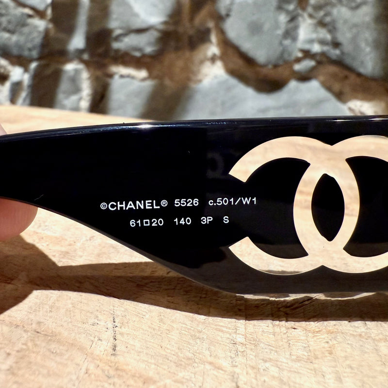 Serial number on one branch of Chanel 5526 Black Acetate Clear CC Rectangular Sunglasses