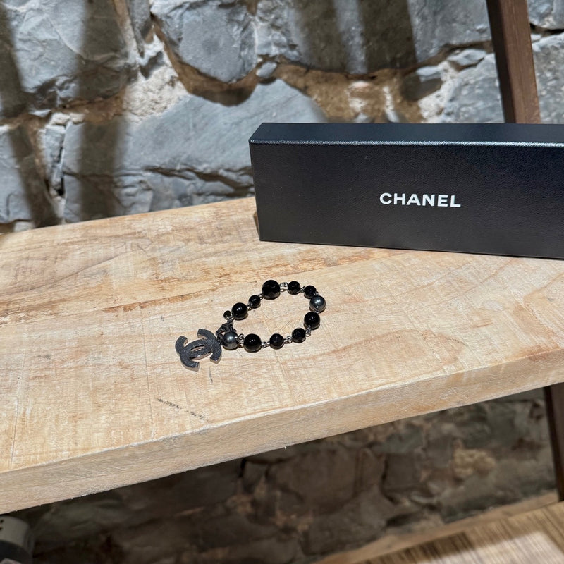 Chanel A13 Black Bead CC Charm Bracelet