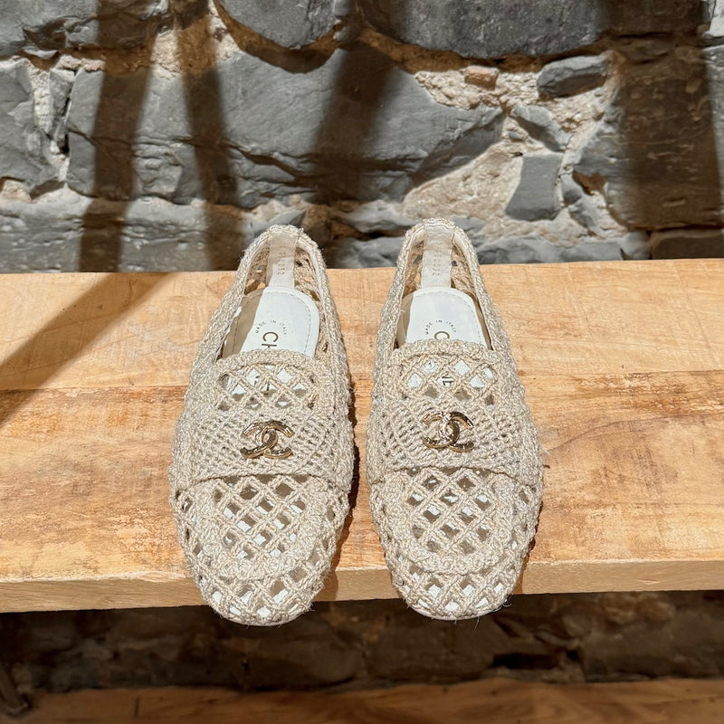 Top view of Chanel Beige Jute Braided Cord CC Loafers