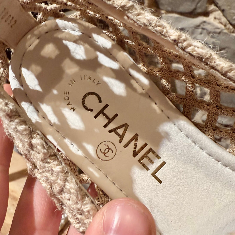 Branded insole of Chanel Beige Jute Braided Cord CC Loafers
