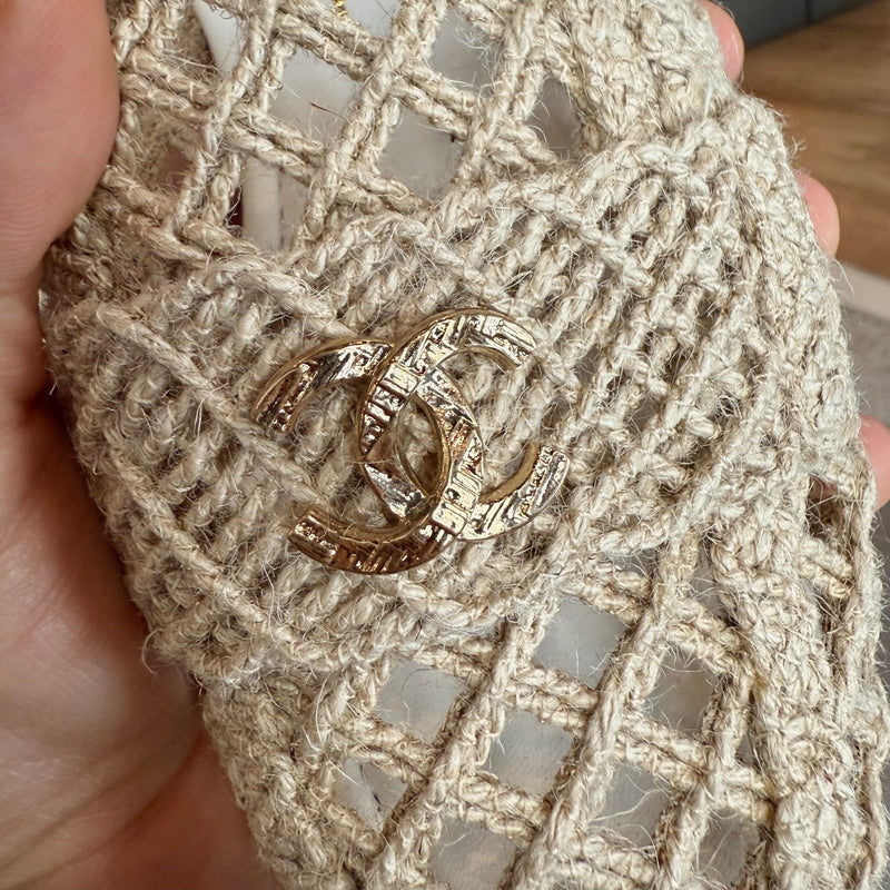 Chanel Beige Jute Braided Cord CC Loafers