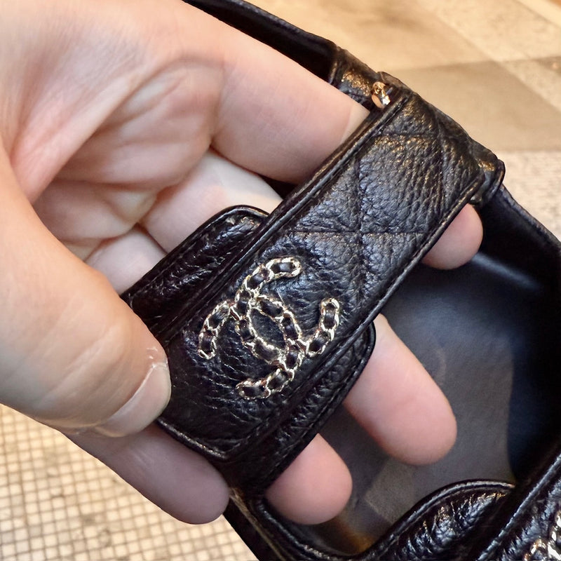 Brand logo on Chanel Black Caviar Leather CC Dad Slingback Sandals