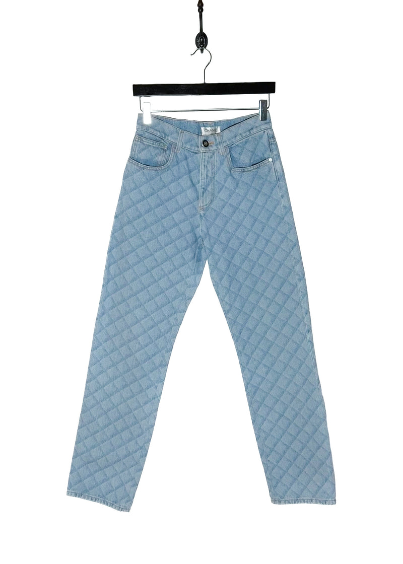 main photo of Chanel 2022 Blue Quilted Pattern High Waisted Jeans