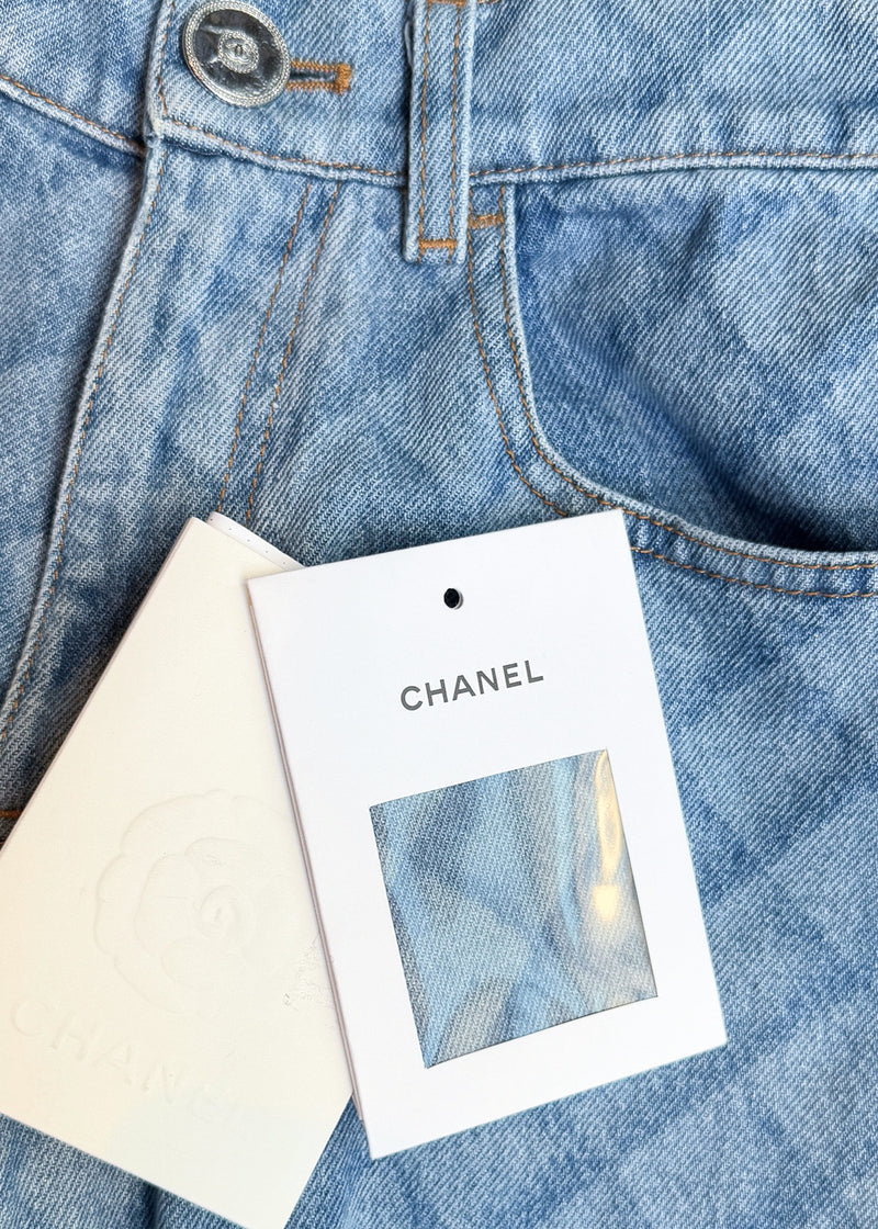 Tags of Chanel 2022 Blue Quilted Pattern High Waisted Jeans