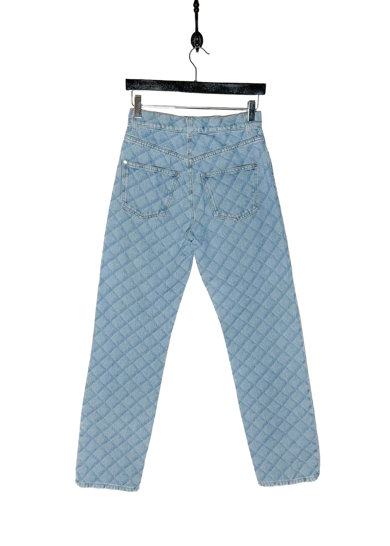 Back of Chanel 2022 Blue Quilted Pattern High Waisted Jeans