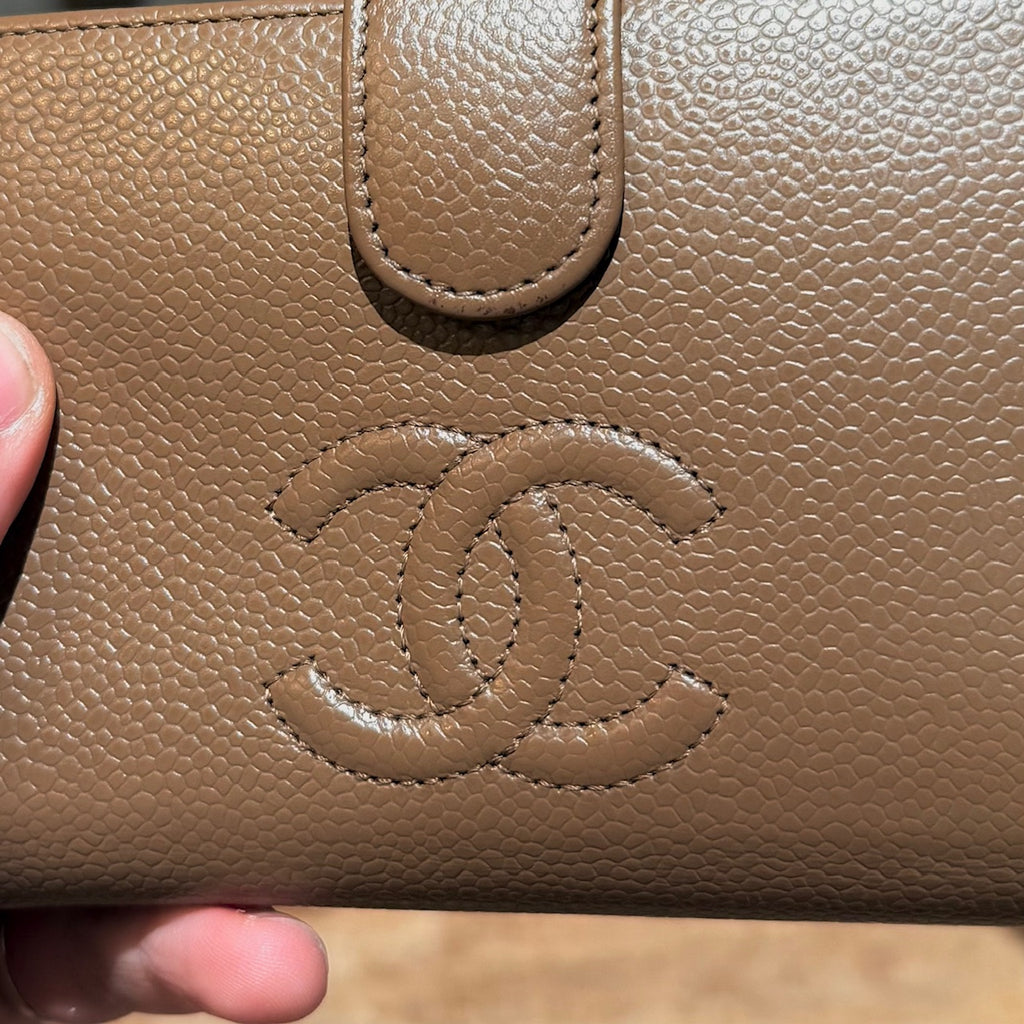 Chanel Brown Caviar Zip Compact French Purse Wallet