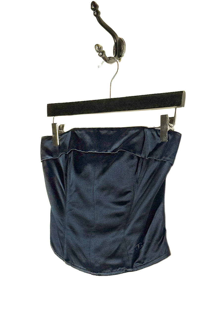 Chanel C08 Navy Blue Silk Satin Corset Top