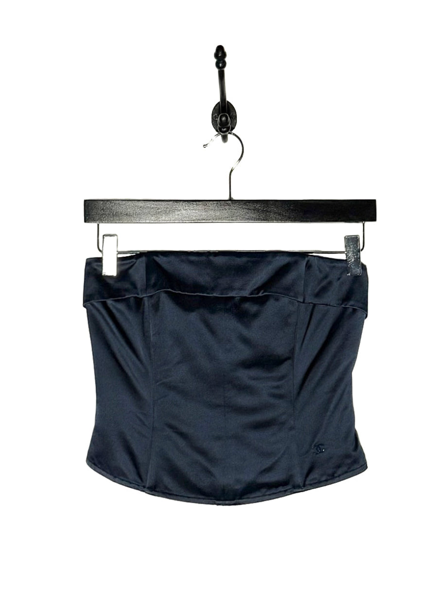 Chanel C08 Navy Blue Silk Satin Corset Top