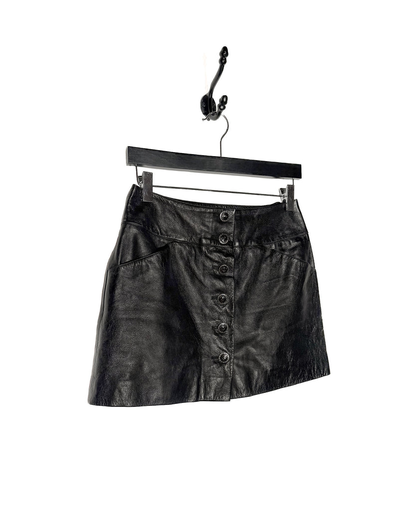 Chanel FW06 Runway Black Leather CC Buttons Mini Skirt