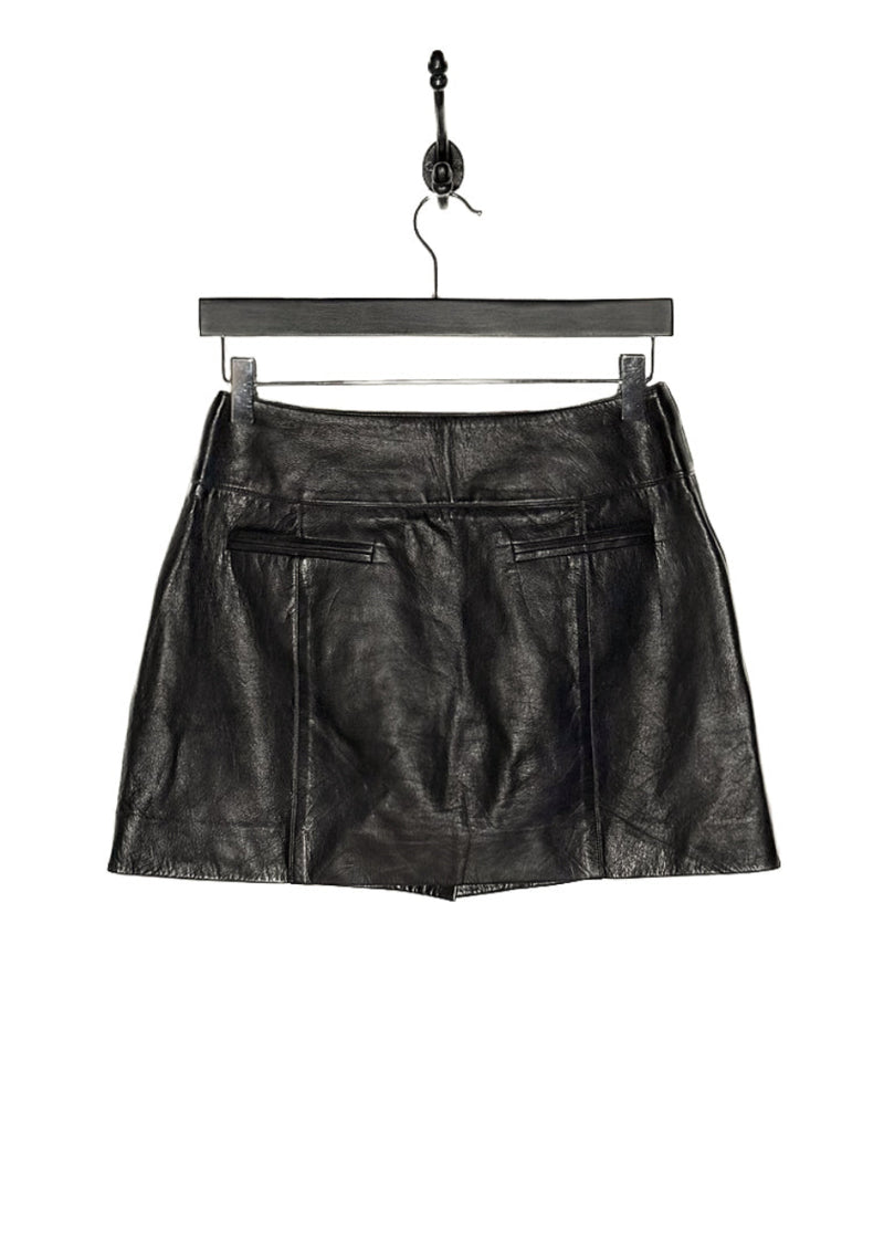 Chanel FW06 Runway Black Leather CC Buttons Mini Skirt