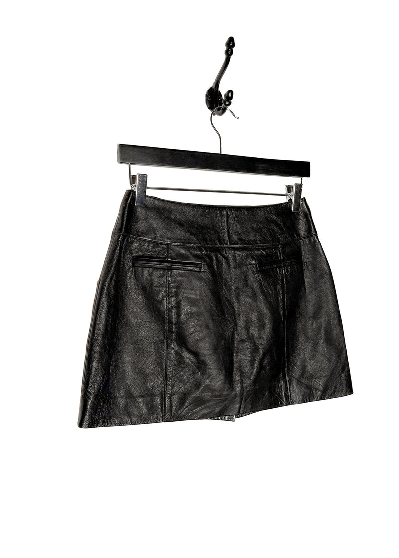 Chanel FW06 Runway Black Leather CC Buttons Mini Skirt