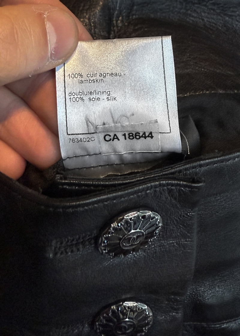 Chanel FW06 Runway Black Leather CC Buttons Mini Skirt