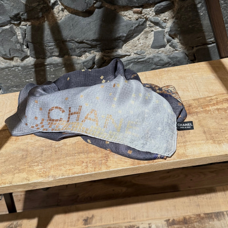 Chanel Mosaic Print Silk Chiffon Square Scarf