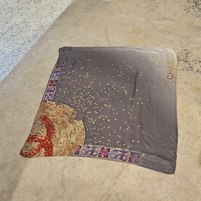 Fully displayed Chanel Mosaic Print Silk Chiffon Square Scarf