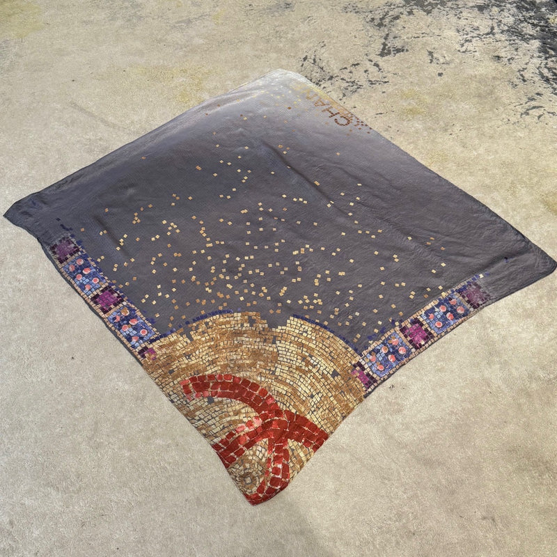 Fully displayed Chanel Mosaic Print Silk Chiffon Square Scarf
