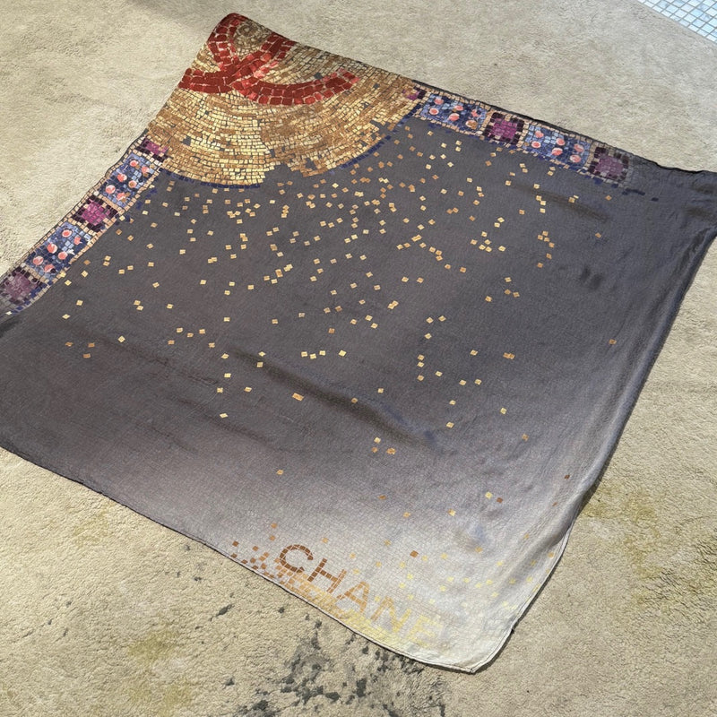 Fully displayed Chanel Mosaic Print Silk Chiffon Square Scarf