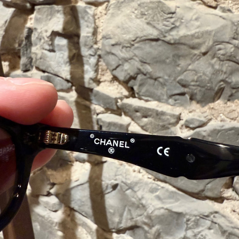 Branch branded interior of Chanel S2264 Black Acetate Crystal CC Square Sunglasses