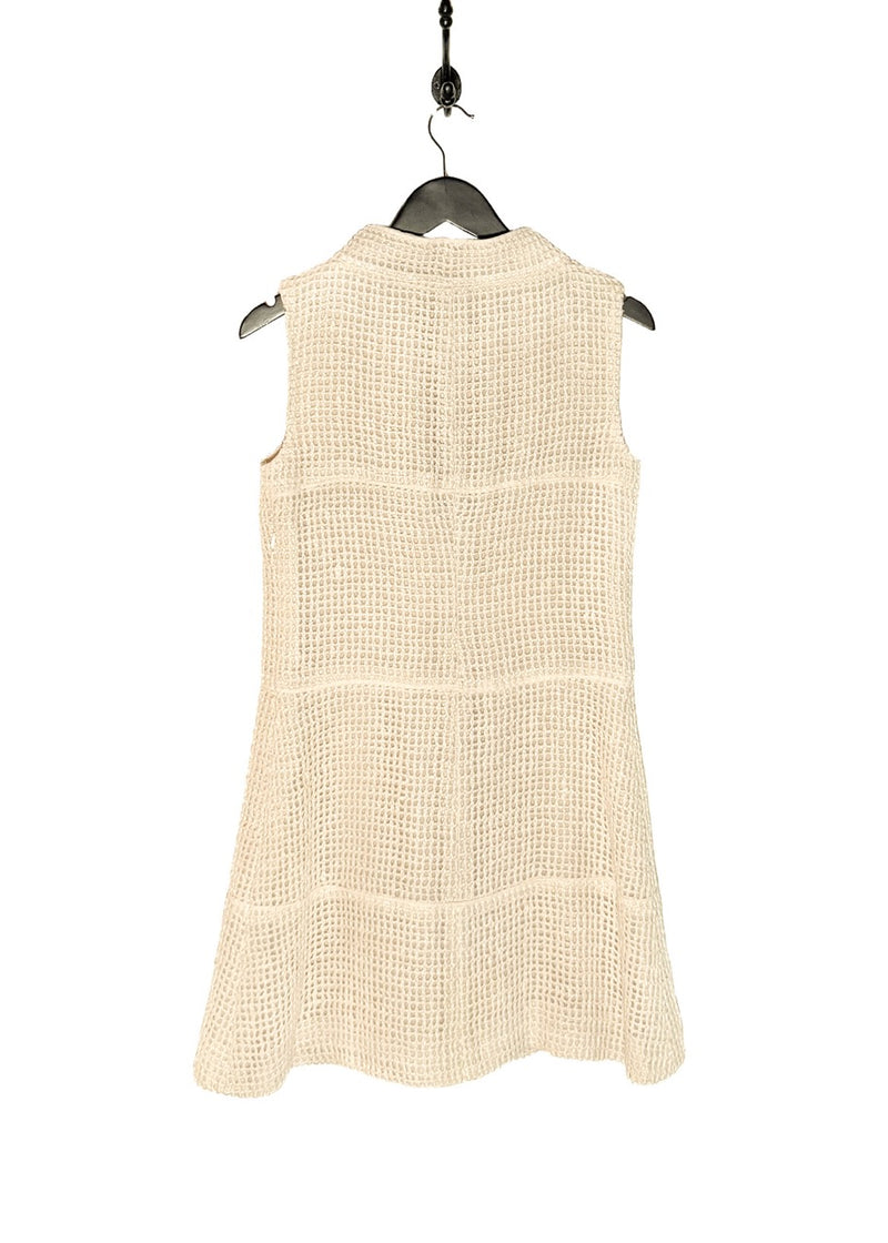 Back view of Chanel SS13 Ivory Open Knit Double Breasted Silk Sleeveless Dress