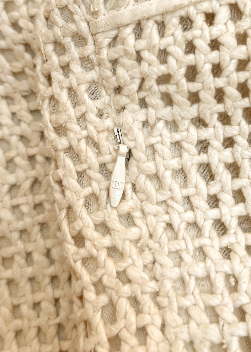 Branded hardware of Chanel SS13 Ivory Open Knit Double Breasted Silk Sleeveless Dress