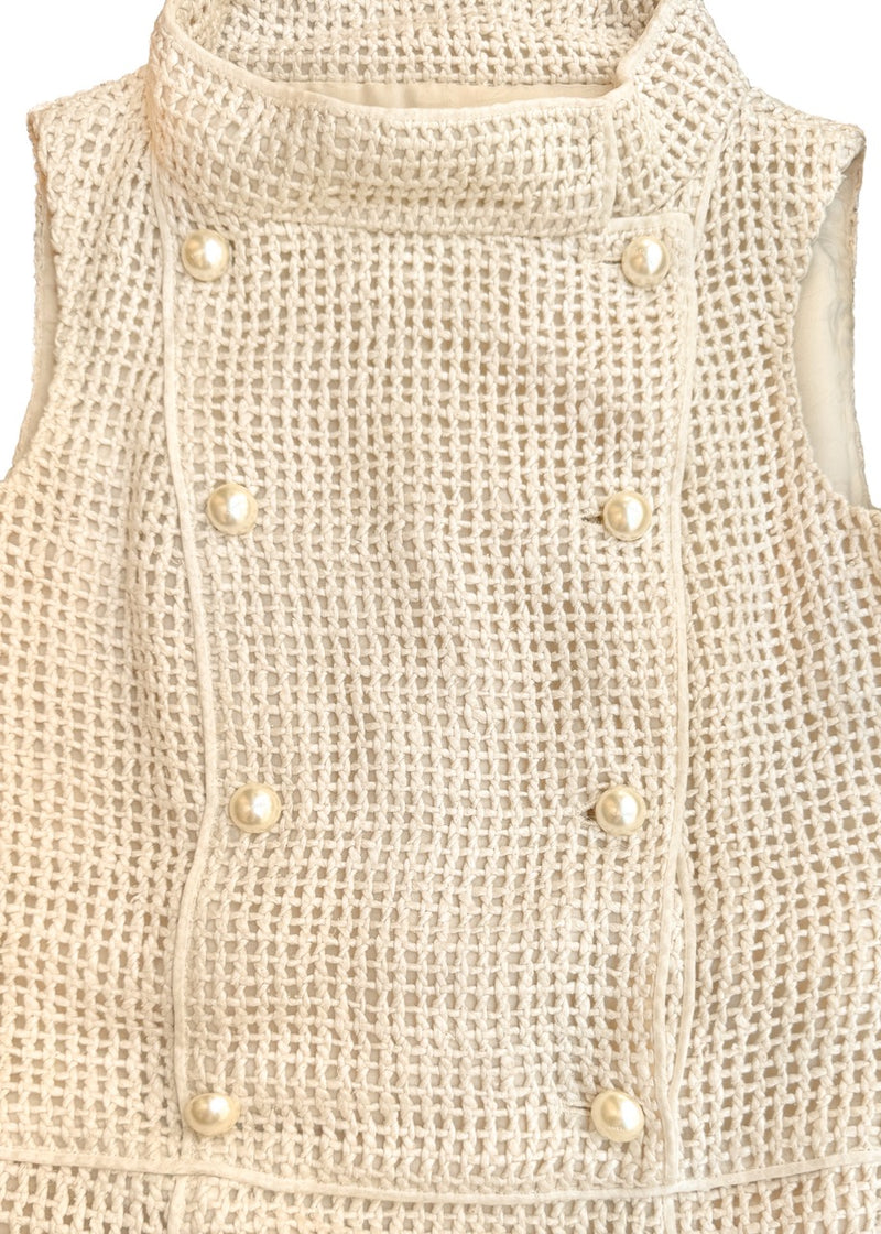 Closure of Chanel SS13 Ivory Open Knit Double Breasted Silk Sleeveless Dress
