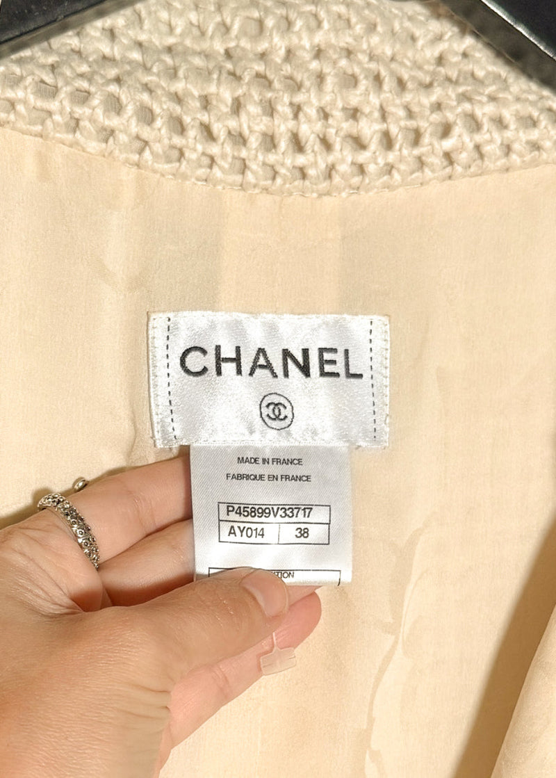 Labels of Chanel SS13 Ivory Open Knit Double Breasted Silk Sleeveless Dress