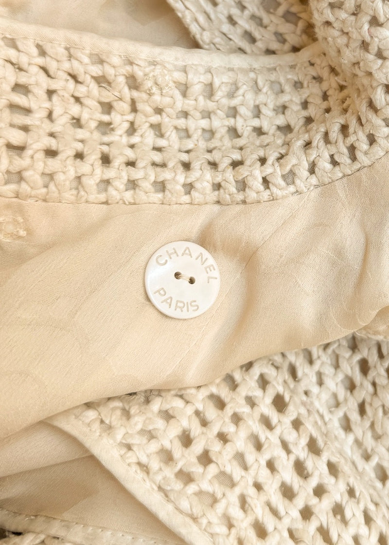 Button of Chanel SS13 Ivory Open Knit Double Breasted Silk Sleeveless Dress