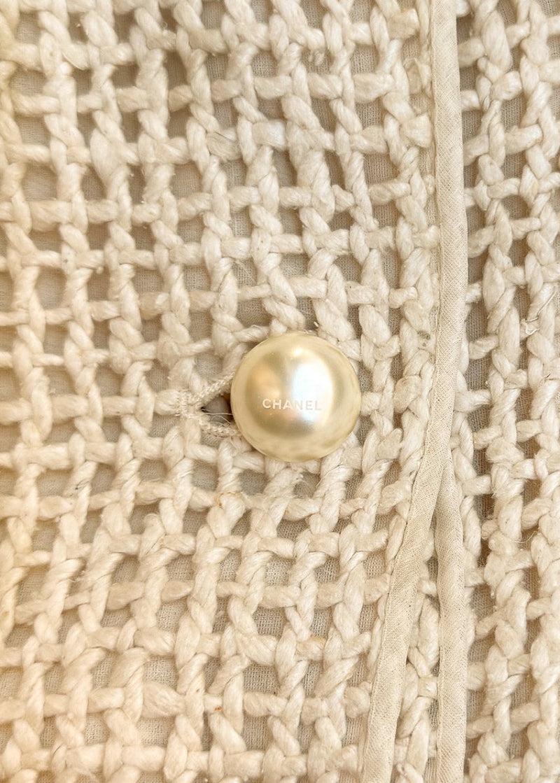 Button of Chanel SS13 Ivory Open Knit Double Breasted Silk Sleeveless Dress