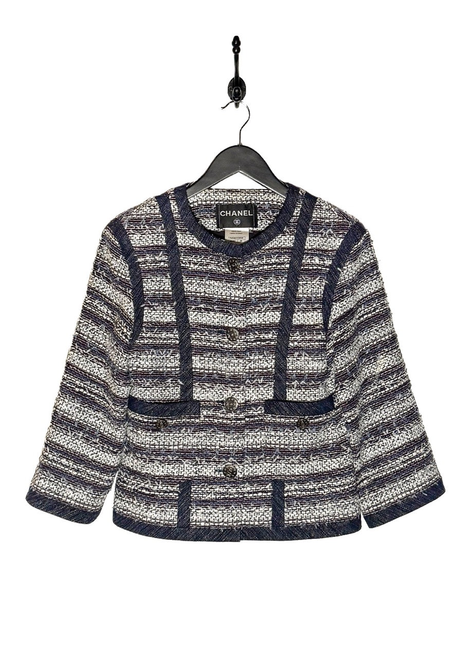Main photo of Chanel SS13 Paris/Singapore Navy Blue White Tweed Jacket