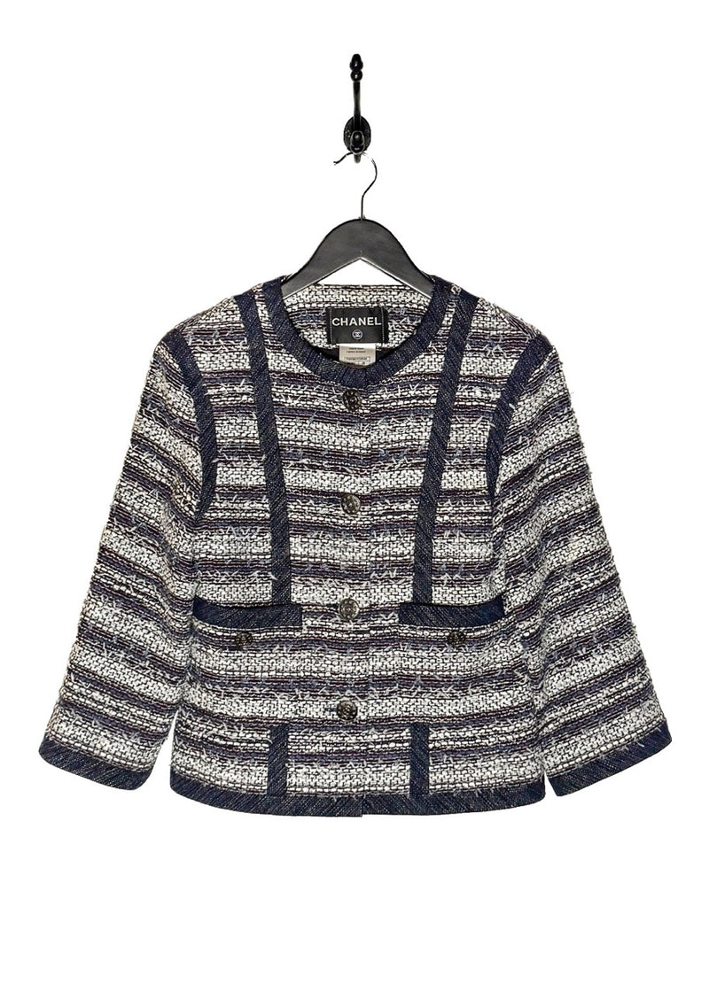 Main photo of Chanel SS13 Paris/Singapore Navy Blue White Tweed Jacket