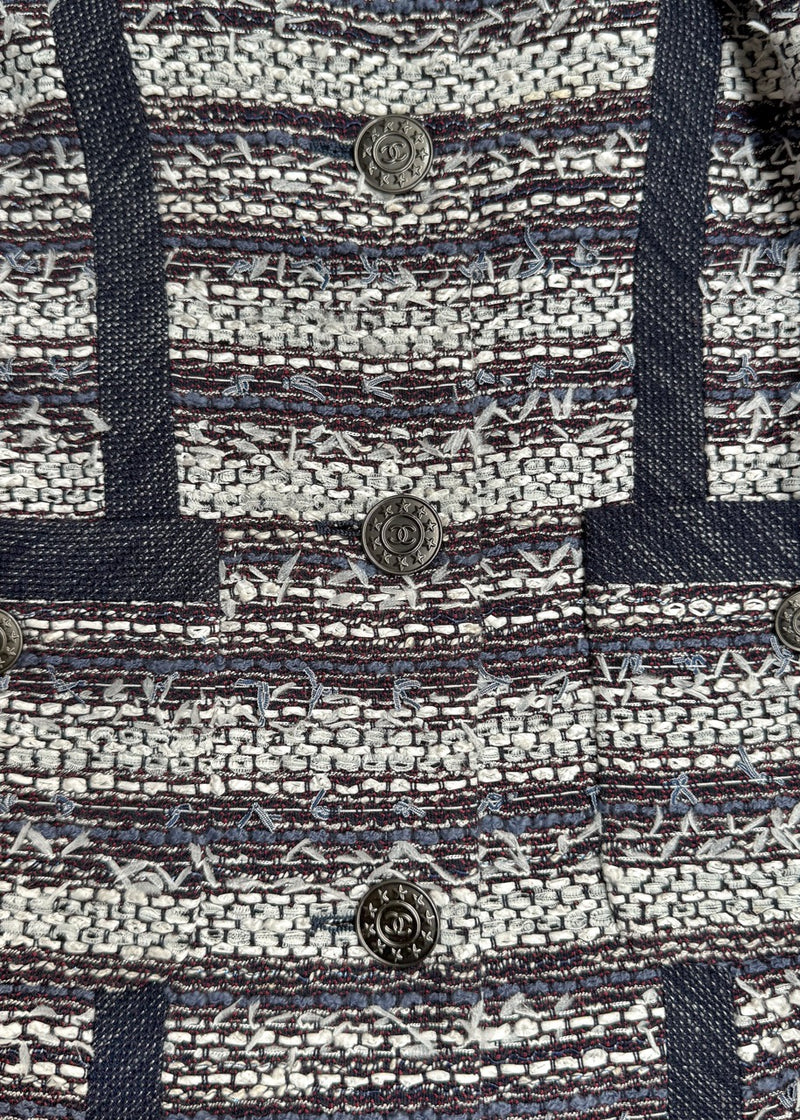 Close-up on Chanel SS13 Paris/Singapore Navy Blue White Tweed Jacket