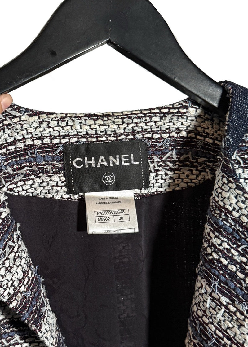 Collar area of Chanel SS13 Paris/Singapore Navy Blue White Tweed Jacket