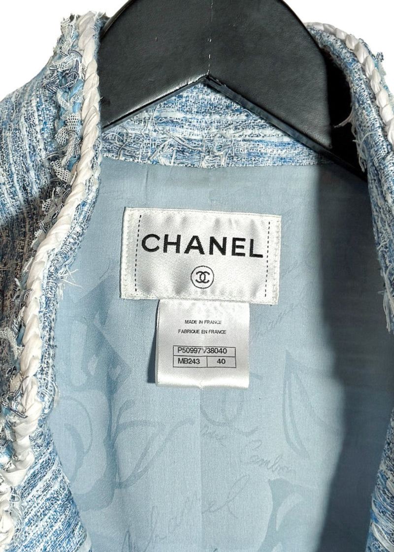Collar area of Chanel SS15 Blue Fantasy Tweed Short Jacket