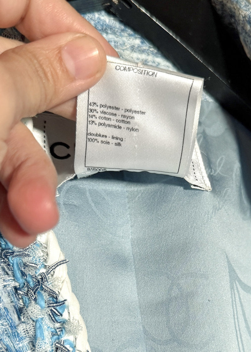 Labels of Chanel SS15 Blue Fantasy Tweed Short Jacket