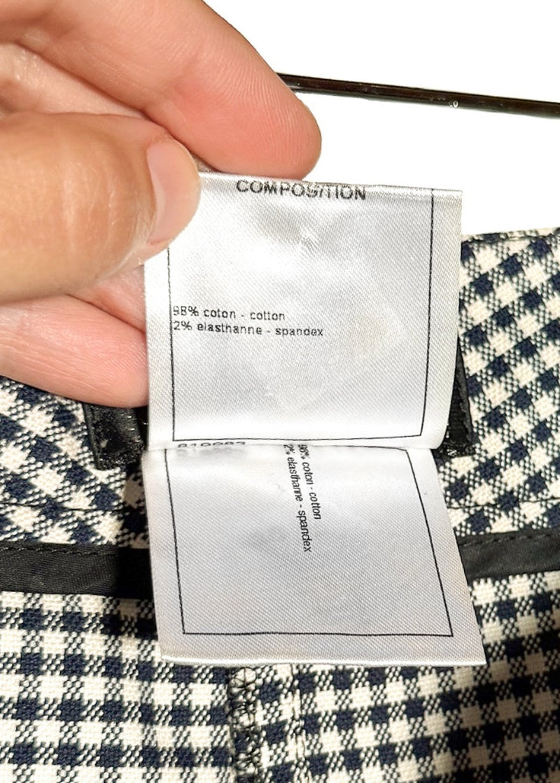 Labels of Chanel SS16 Navy Blue White Gingham Logo Waist Crop Trousers