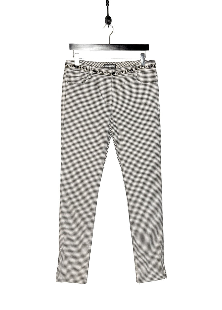 Main photo of Chanel SS16 Navy Blue White Gingham Logo Waist Crop Trousers