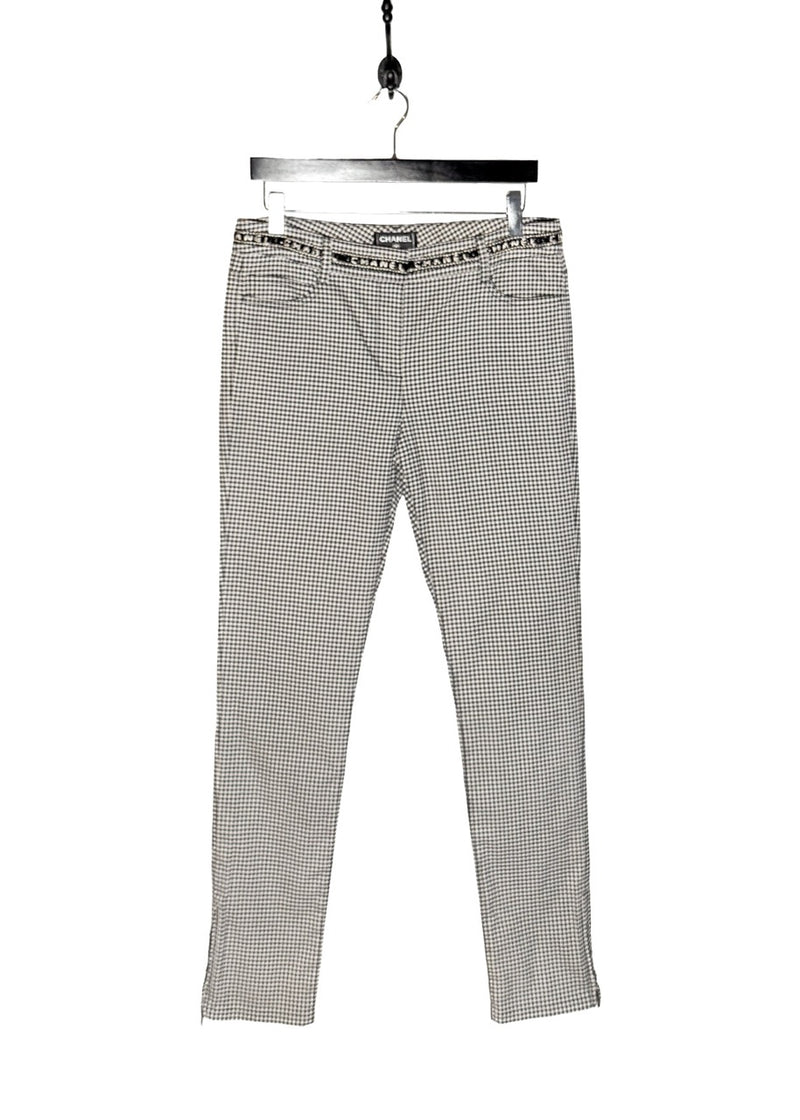 Main photo of Chanel SS16 Navy Blue White Gingham Logo Waist Crop Trousers