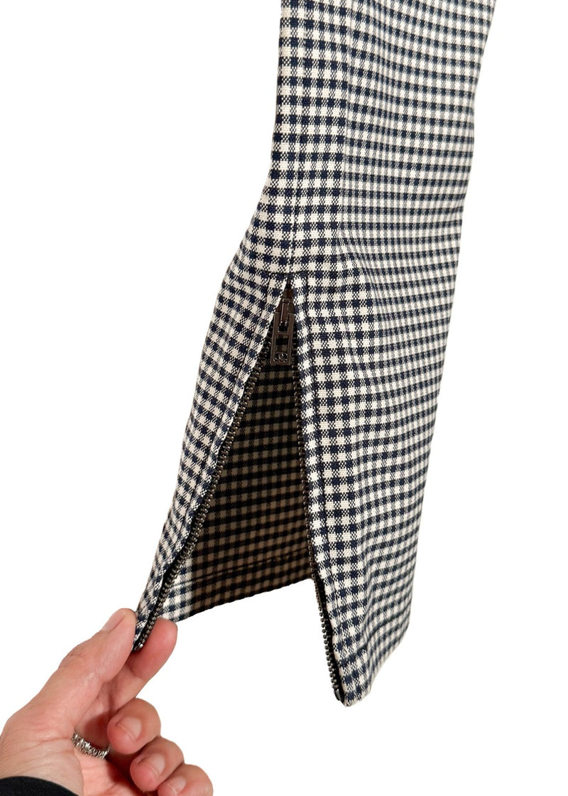 Leg of Chanel SS16 Navy Blue White Gingham Logo Waist Crop Trousers