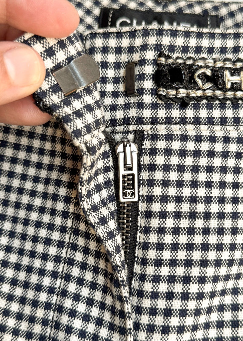 Branded hardware of Chanel SS16 Navy Blue White Gingham Logo Waist Crop Trousers