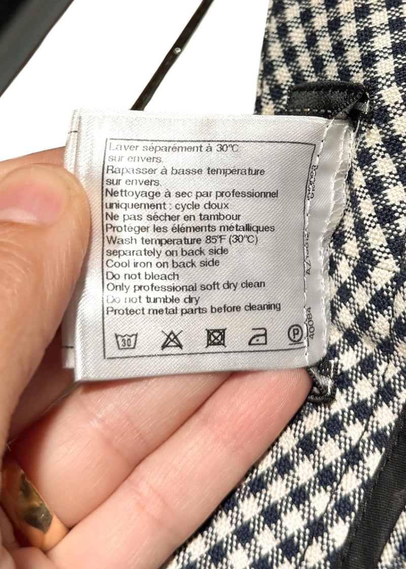Labels of Chanel SS16 Navy Blue White Gingham Logo Waist Crop Trousers