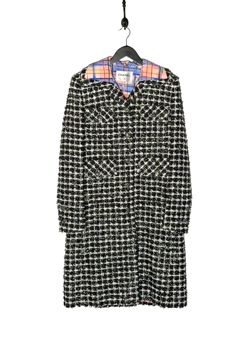 Main photo of Chanel SS20 Runway Black White Tweed Pink Accent Coat