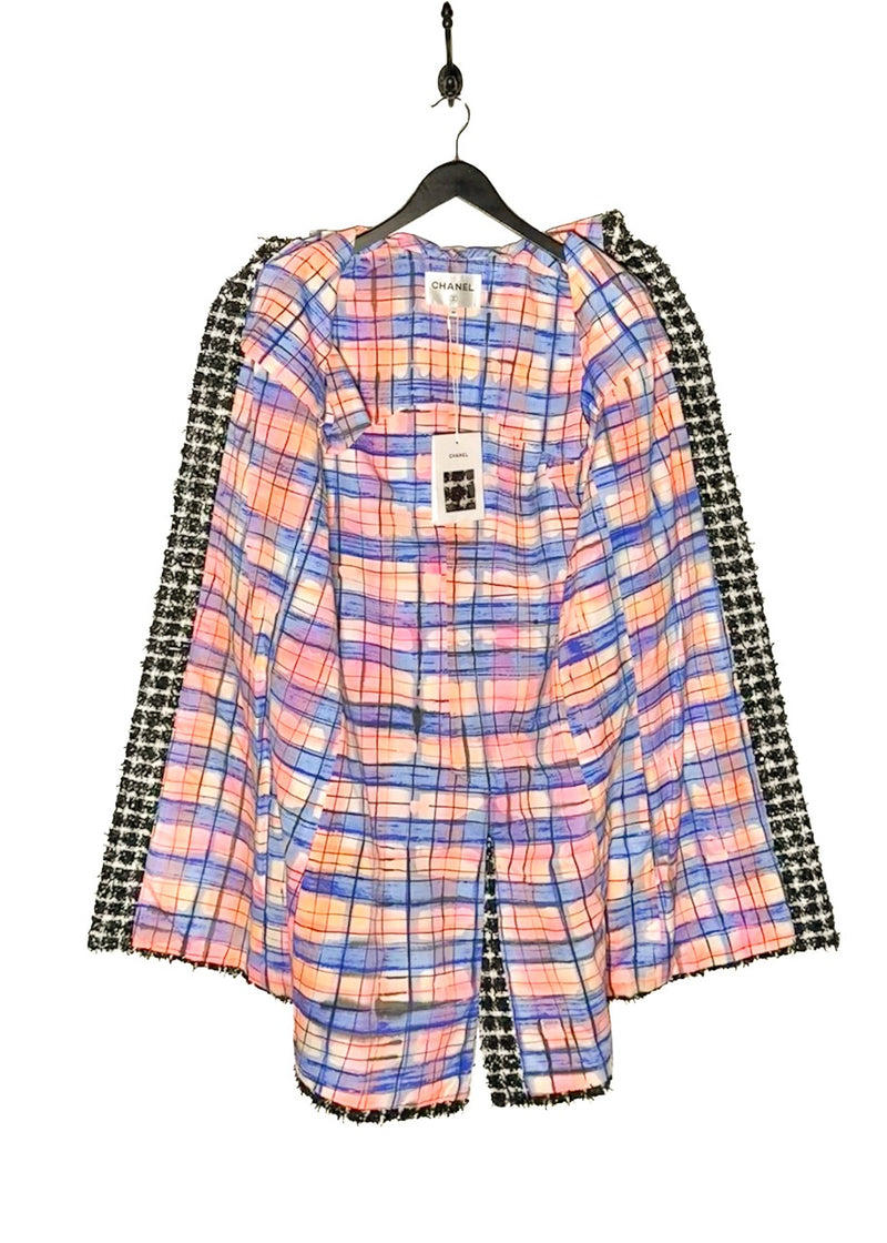 Interior of Chanel SS20 Runway Black White Tweed Pink Accent Coat
