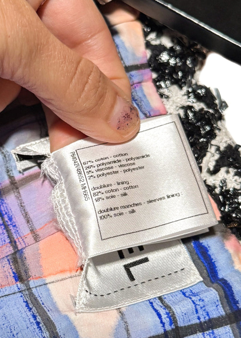 Labels of Chanel SS20 Runway Black White Tweed Pink Accent Coat