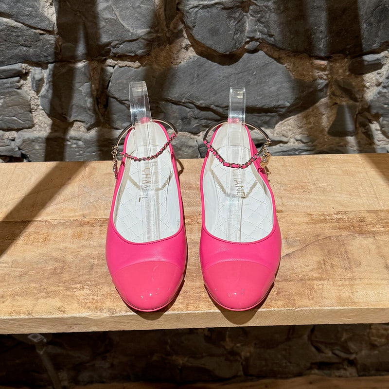 Top view of Chanel SS22 Pink Leather Ankle Chain Charm Ballet Flat