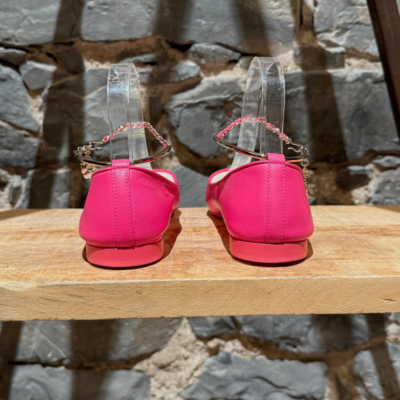 Back view of Chanel SS22 Pink Leather Ankle Chain Charm Ballet Flat