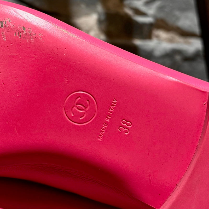 Stamps of Chanel SS22 Pink Leather Ankle Chain Charm Ballet Flat