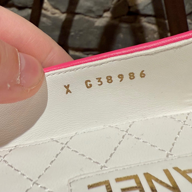 Serial number stamp of Chanel SS22 Pink Leather Ankle Chain Charm Ballet Flat