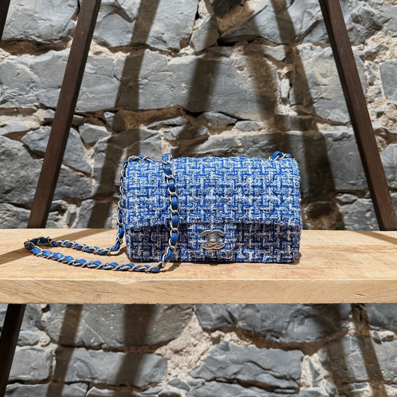 Main photo of Chanel SS23 Blue White Tweed Rectangular Mini Classic Flap Bag