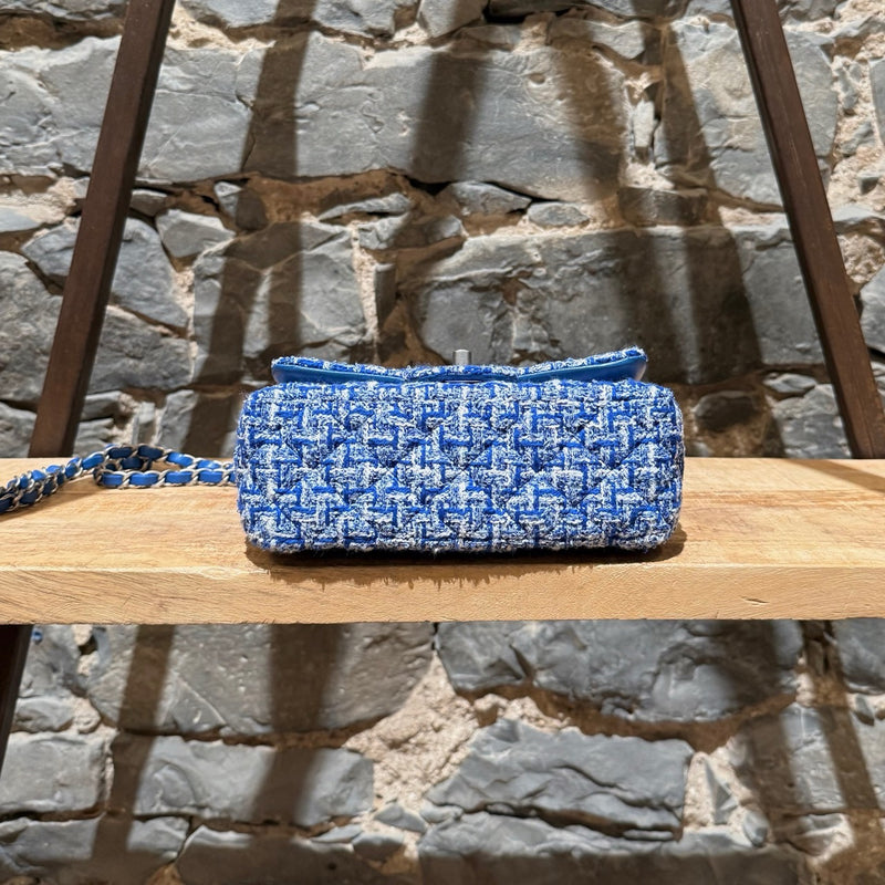 Bottom view of Chanel SS23 Blue White Tweed Rectangular Mini Classic Flap Bag